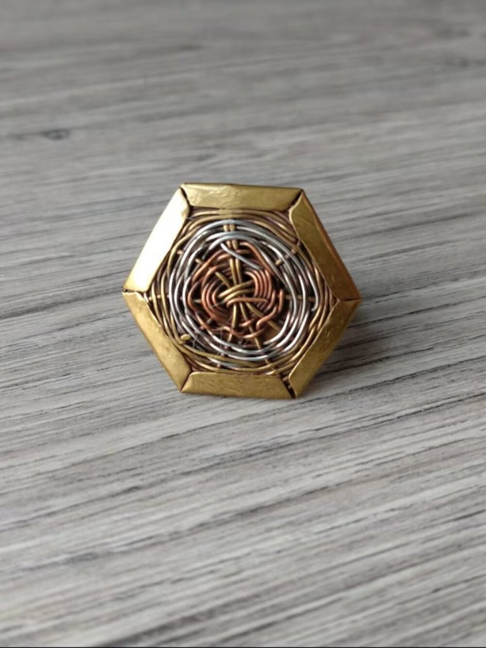 Vintage Spider Web Ring Tri-Colour Handmade Wire Wrap Woven